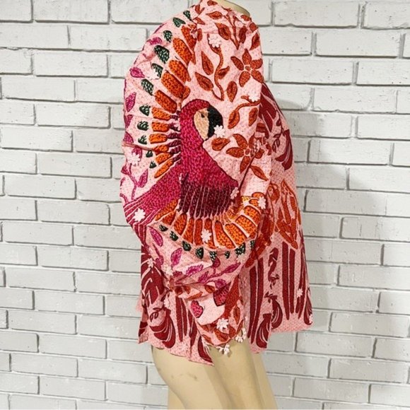 Farm Rio Women’s Ainika Macaws Puff Sleeve Cotton Blouse - Size Large - Picture 16 of 16